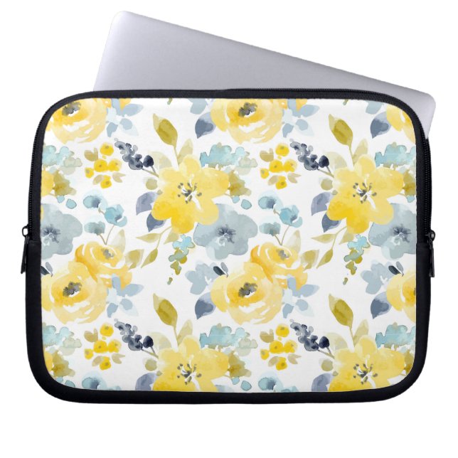 Yellow & Blue Watercolor Pattern Laptop Sleeve (Front)