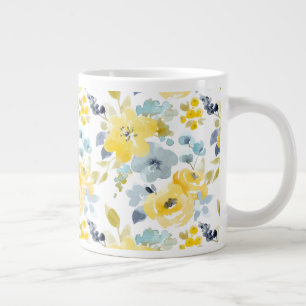 Yellow & Blue Watercolor Pattern Large Coffee Mug