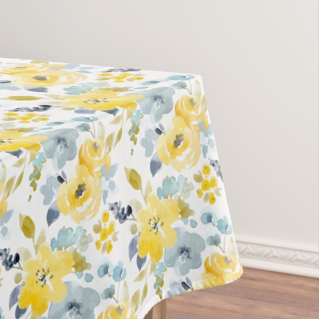 Yellow & Blue Watercolor Pattern Tablecloth (In Situ)