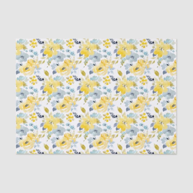 Yellow & Blue Watercolor Pattern Tissue Paper (Front)