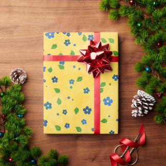 yellow blue whimsical wildflowers Wrapping Paper