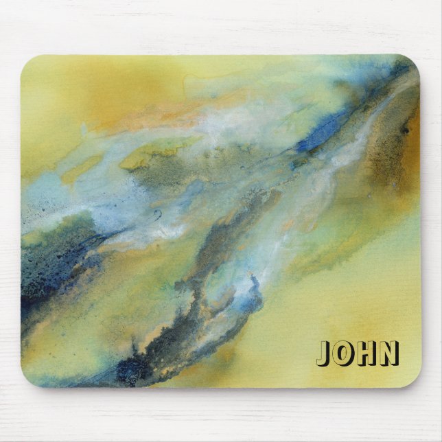 Yellow Blue White Abstract Marble Art Mouse Mat (Front)