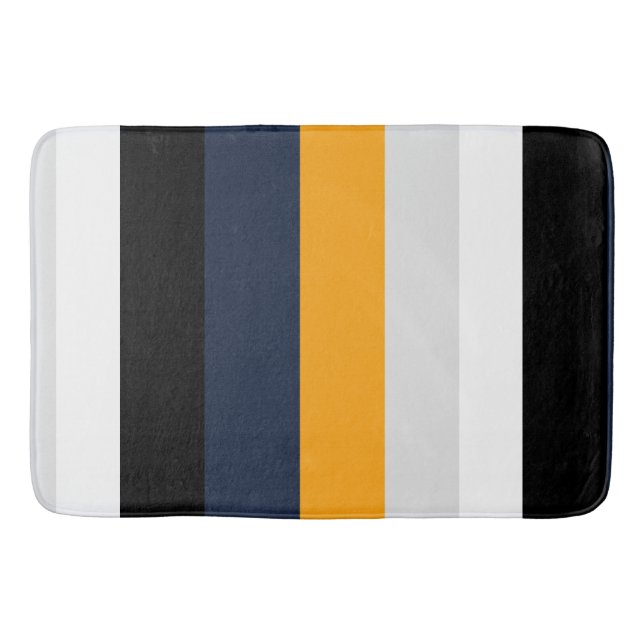 Yellow, blue, white, and black stripes bath mat (Front)