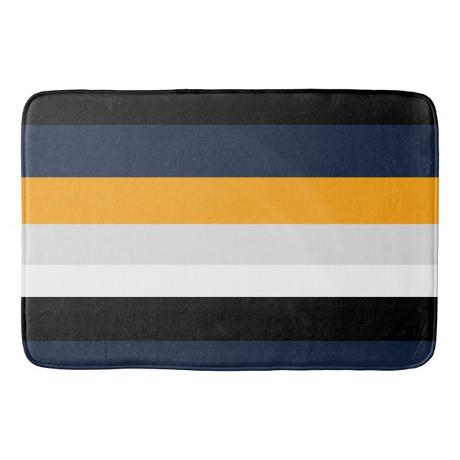 Yellow, blue, white, and black stripes bath mat (Front)