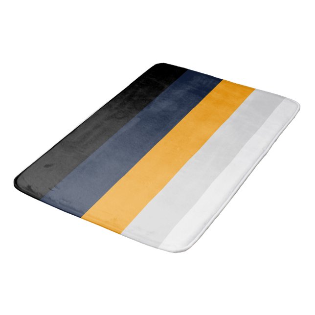 Yellow, blue, white, and black stripes bath mat (Angled)