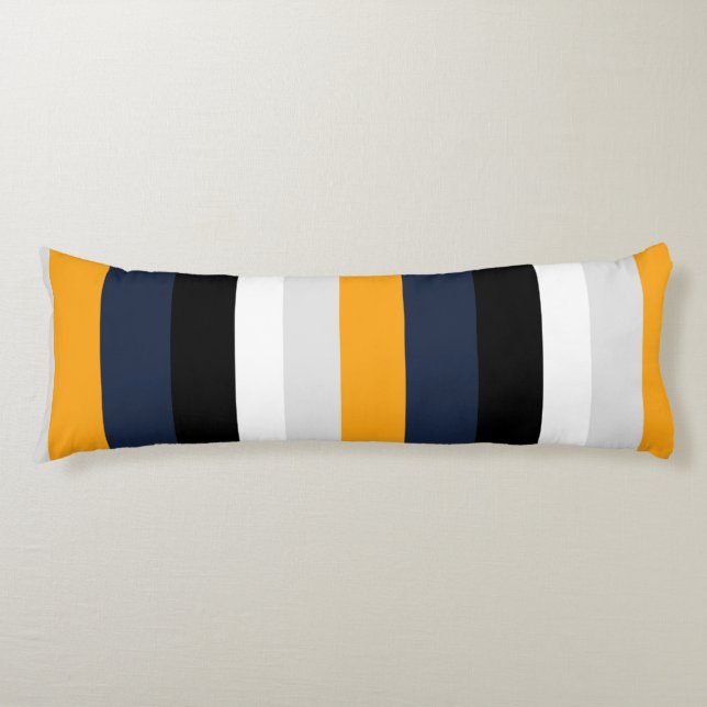 Yellow, blue, white, and black stripes body cushion (Front)