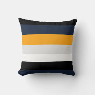 Yellow, blue, white, and black stripes cushion