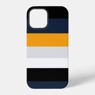 Yellow, blue, white, and black stripes iPhone 12 case