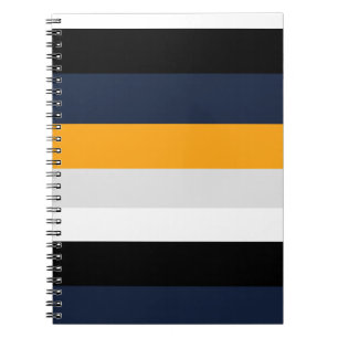 Yellow, blue, white, and black stripes notebook