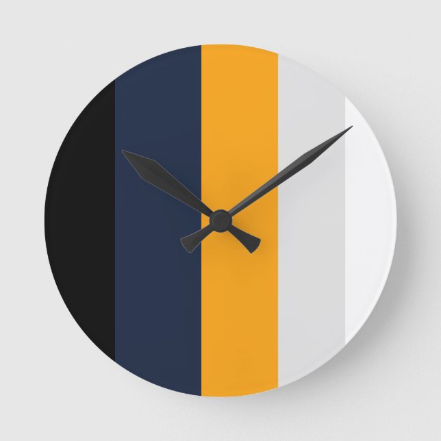 Yellow, blue, white, and black stripes round clock (Front)