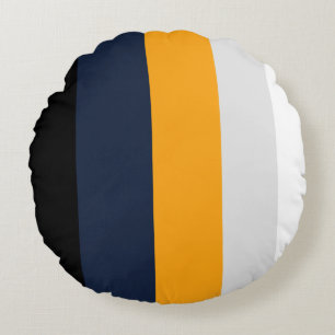 Yellow, blue, white, and black stripes round cushion