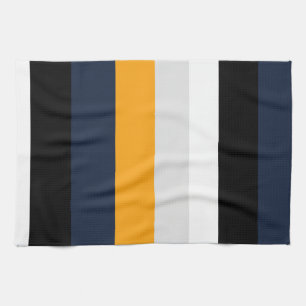 Yellow, blue, white, and black stripes tea towel