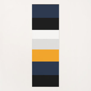 Yellow, blue, white, and black stripes yoga mat