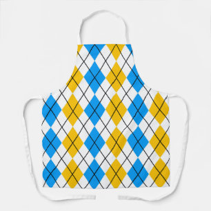 Yellow Blue White Argyle Diamond Design  Apron