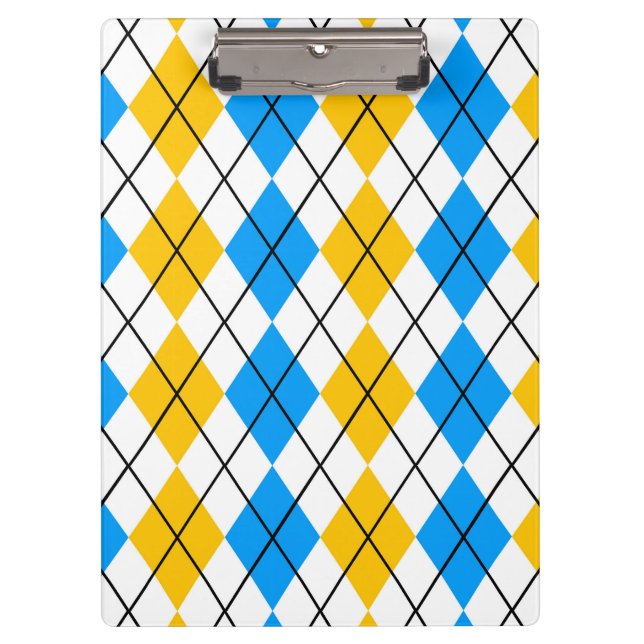 Yellow Blue White Argyle Diamond Design  Clipboard (Front)