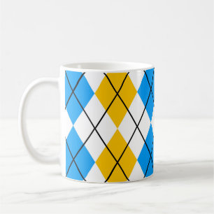 Yellow Blue White Argyle Diamond Design  Coffee Mug