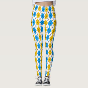 Yellow Blue White Argyle Diamond Design  Leggings