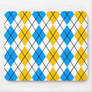 Yellow Blue White Argyle Diamond Design  Mouse Mat