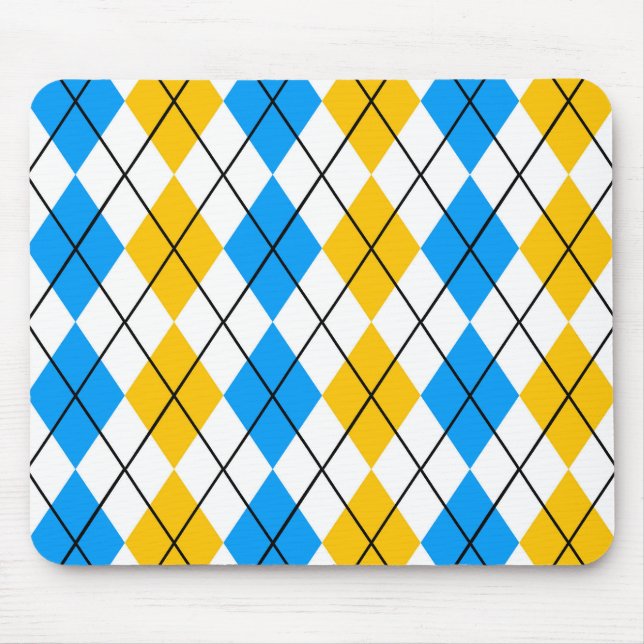 Yellow Blue White Argyle Diamond Design  Mouse Mat (Front)