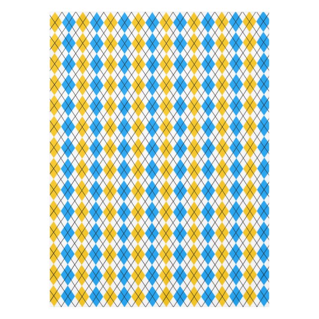 Yellow Blue White Argyle Diamond Design  Tablecloth (Front)
