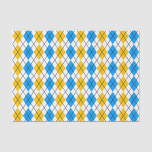 Yellow Blue White Argyle Diamond Design Tissue Paper