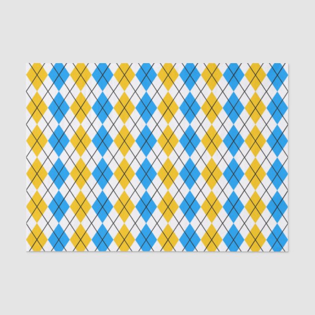 Yellow Blue White Argyle Diamond Design  Tissue Paper (Front)