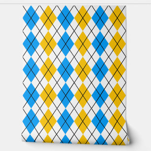 Yellow Blue White Argyle Diamond Design Wallpaper