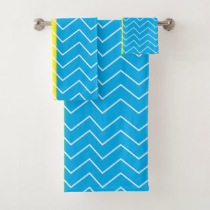 Yellow Blue White Chevron Colour Block Pattern Bath Towel Set