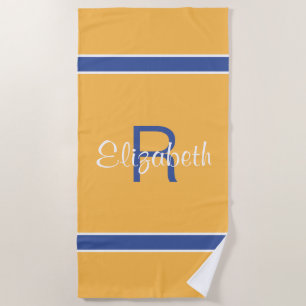Yellow Blue White Custom Monogrammed Name Initial Beach Towel