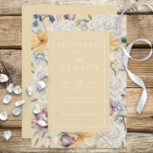 Yellow Blue & White Floral On Yellow Invitation