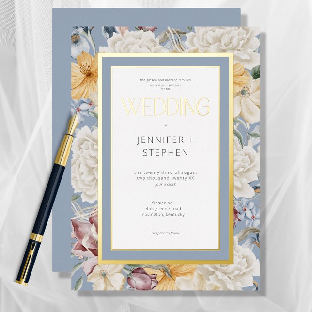 Yellow Blue & White Floral Wedding Gold  (Creator Uploaded)