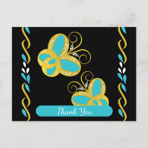 Yellow, blue, white flying butterflies Thank You Postcard