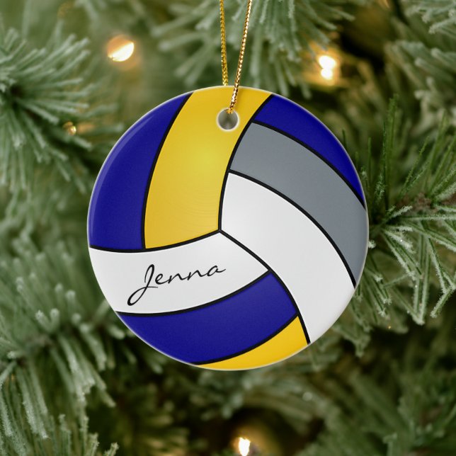 Yellow, Blue, White & Grey Personalise Volleyball Ceramic Tree Decoration (Tree)