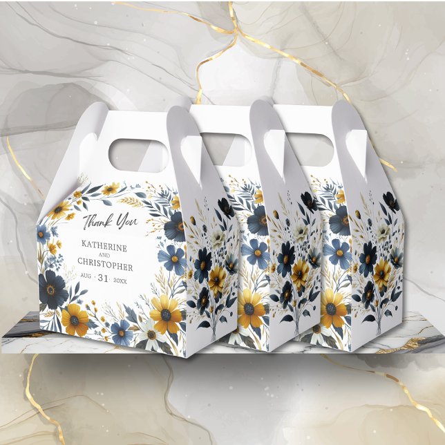 Yellow Blue Wildflower Elegant Wedding Favour Box (Blue Yellow Wildflowers Wedding Favor Box to fill with treats for your guests.)
