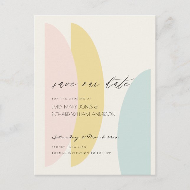 YELLOW BLUSH AQUA BLUE WEDDING SAVE OUR DATE POSTCARD (Front)