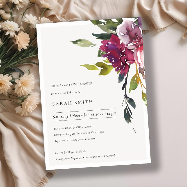 Yellow Blush Burgundy Floral Bridal Shower Invite (Creator Uploaded)