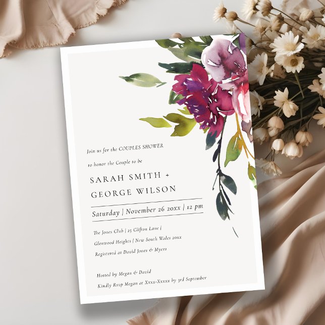Yellow Blush Burgundy Floral Couples Shower Invite (Creator Uploaded)
