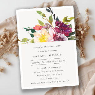 Yellow Blush Burgundy Floral Engagement Invite
