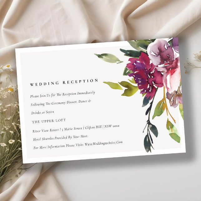 Yellow Blush Burgundy Floral Wedding Reception Enclosure Card (Creator Uploaded)