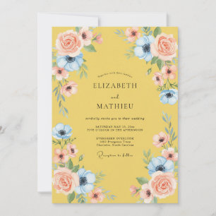 Yellow Blush Floral Bloom Wedding Invitation