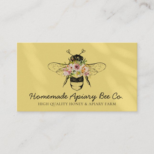 Yellow Blush Hearts Floral Apiary Honey Bee Business Card (Front)