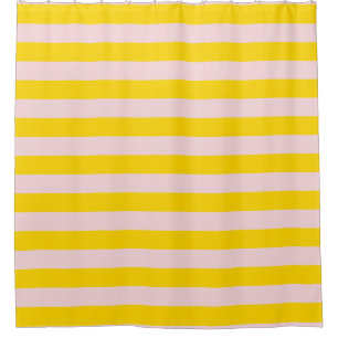 Yellow Blush Pink Pastel Stripe Rustic Vintage Shower Curtain