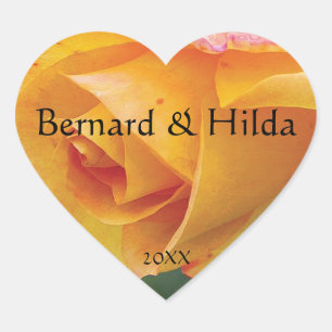 Yellow Blushing Rose Heart Wedding Sticker