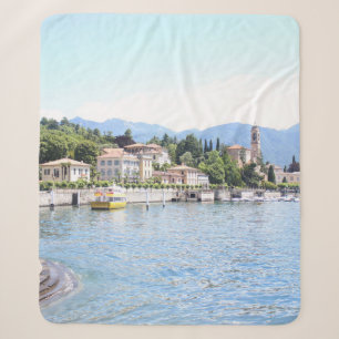 YELLOW BOAT DOCKED NEAR BUILDING SHERPA BLANKET