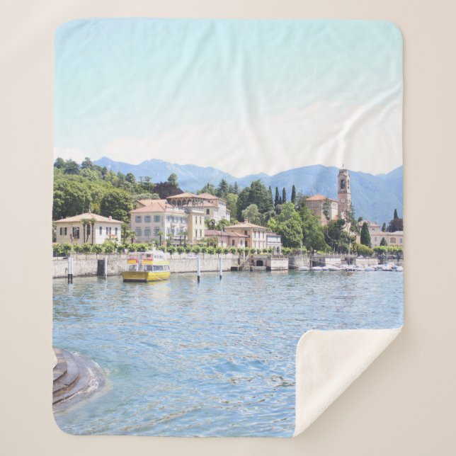 YELLOW BOAT DOCKED NEAR BUILDING SHERPA BLANKET (Front)