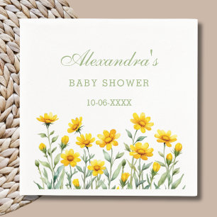 Yellow Boho Chic Wildflower Baby Shower Napkin