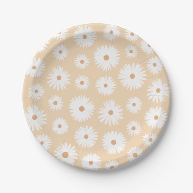 Yellow Boho Daisy Birthday Party Paper Plate (Front)