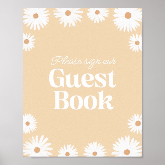 Yellow Boho Daisy Floral Baby Shower Guest Book (Front)