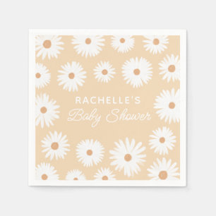 Yellow Boho Daisy Floral Girl Baby Shower Napkin