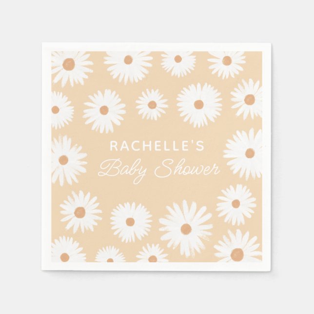 Yellow Boho Daisy Floral Girl Baby Shower Napkin (Front)